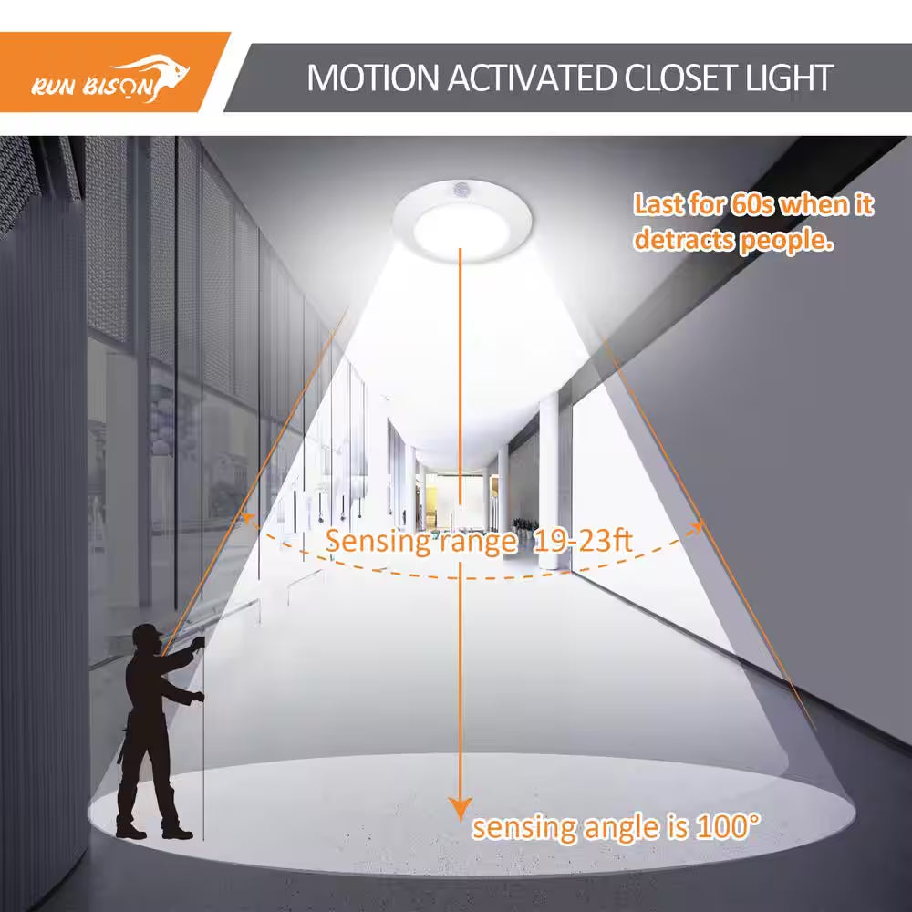 7.72 In. Integrated LED Flush Mount Indoor Motion Sensor Light 120-Volt CRI90 10-Watt 3000K, Closet Motion Sensor Light