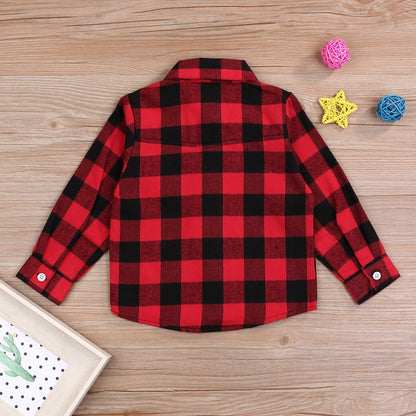 Kids Little Boys Girls Baby Long Sleeve Button down Red Plaid Flannel Shirt Plaid Girl Boy NB-6T