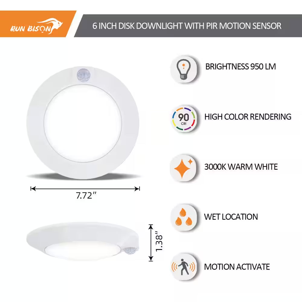 7.72 In. Integrated LED Flush Mount Indoor Motion Sensor Light 120-Volt CRI90 10-Watt 3000K, Closet Motion Sensor Light