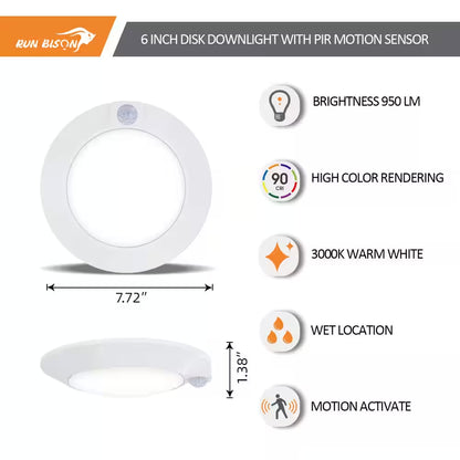 7.72 In. Integrated LED Flush Mount Indoor Motion Sensor Light 120-Volt CRI90 10-Watt 3000K, Closet Motion Sensor Light