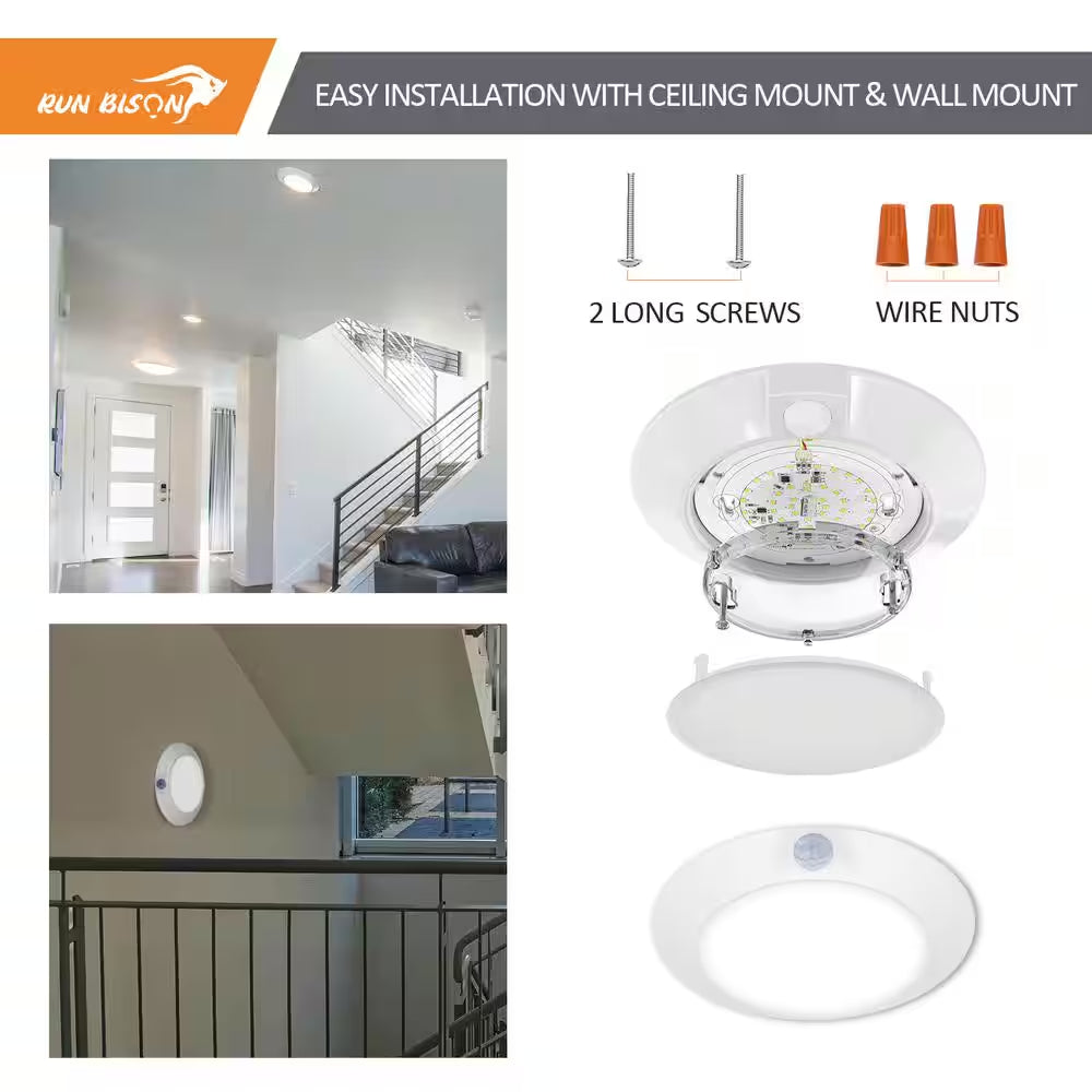 7.72 In. Integrated LED Flush Mount Indoor Motion Sensor Light 120-Volt CRI90 10-Watt 3000K, Closet Motion Sensor Light
