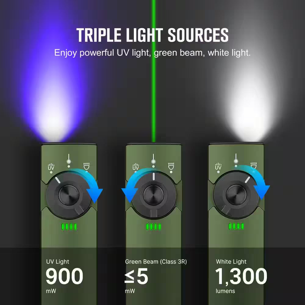 Convenient Green 3.7 Volt 1300 Lumen Rechargeable LED Handheld Work Light Battery Operated 4.72 In. Tool Only