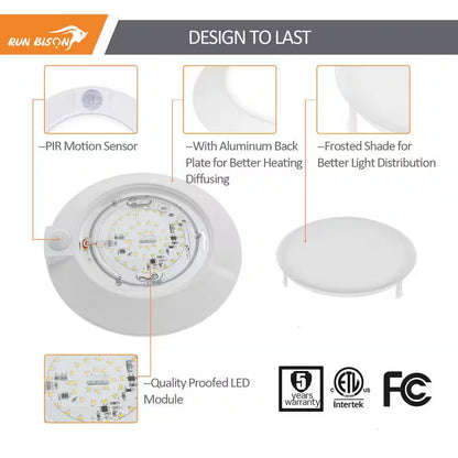 7.72 In. Integrated LED Flush Mount Indoor Motion Sensor Light 120-Volt CRI90 10-Watt 3000K, Closet Motion Sensor Light
