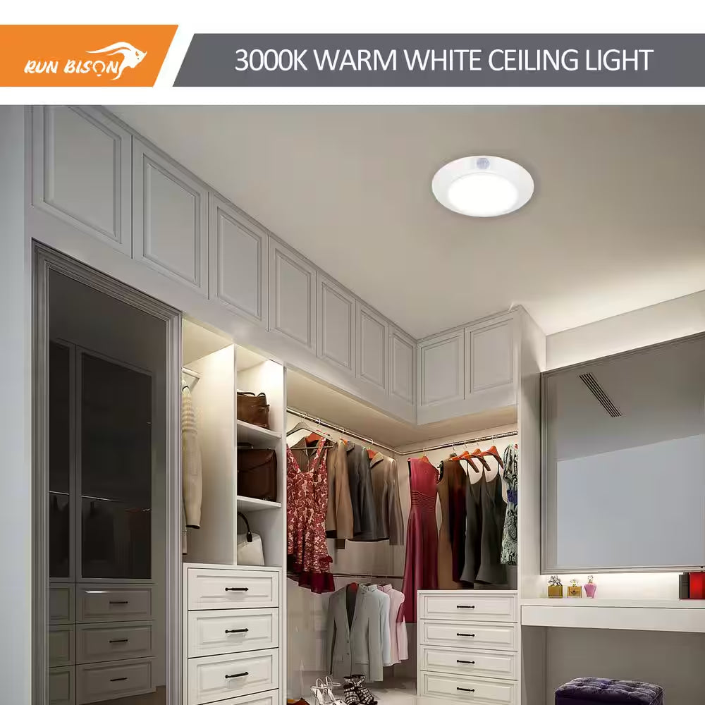 7.72 In. Integrated LED Flush Mount Indoor Motion Sensor Light 120-Volt CRI90 10-Watt 3000K, Closet Motion Sensor Light